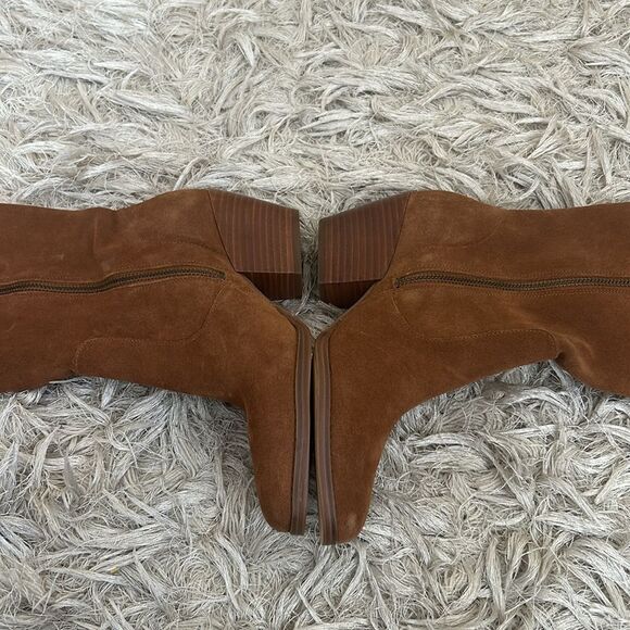 NWOB Michael Kors Harlow Brown Suede Cuban Heel Over The Knee Boots size 5.5 - Picture 10 of 13